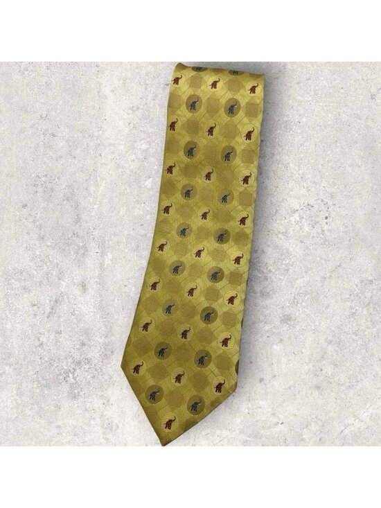 Jim Thompson Other - JIM THOMPSON Silk Tie THAILAND Gold Brown Blue Geometric Elephant W:3.8" EUC